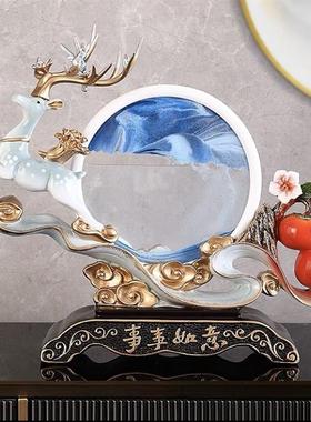 招财麋鹿流沙画沙漏摆件客