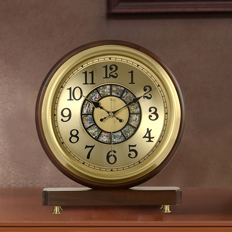 汉时台钟客厅钟表家用装饰坐钟欧式木质时钟电视柜静音U座钟HD297 - 图1