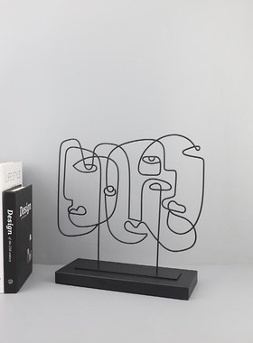 现代简约几何铁艺线条人r脸摆件客厅书房玄关电视柜办公室家居饰