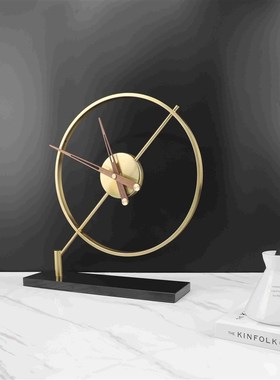现代简约大理石金属时钟台钟桌面C摆件书房客厅卧室样板房家居饰