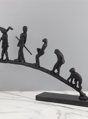 新中式创意黑色铸铁人摆件样板房售楼部卧室书房客U厅桌面玄关饰