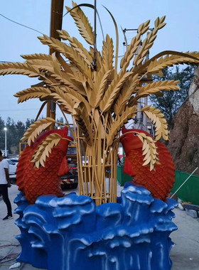 定制不锈钢麦穗秋收麦子小麦彩绘景观雕塑大型植物铁艺玻璃钢摆件