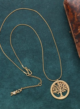 新款生命树圆牌项链吊坠镂空