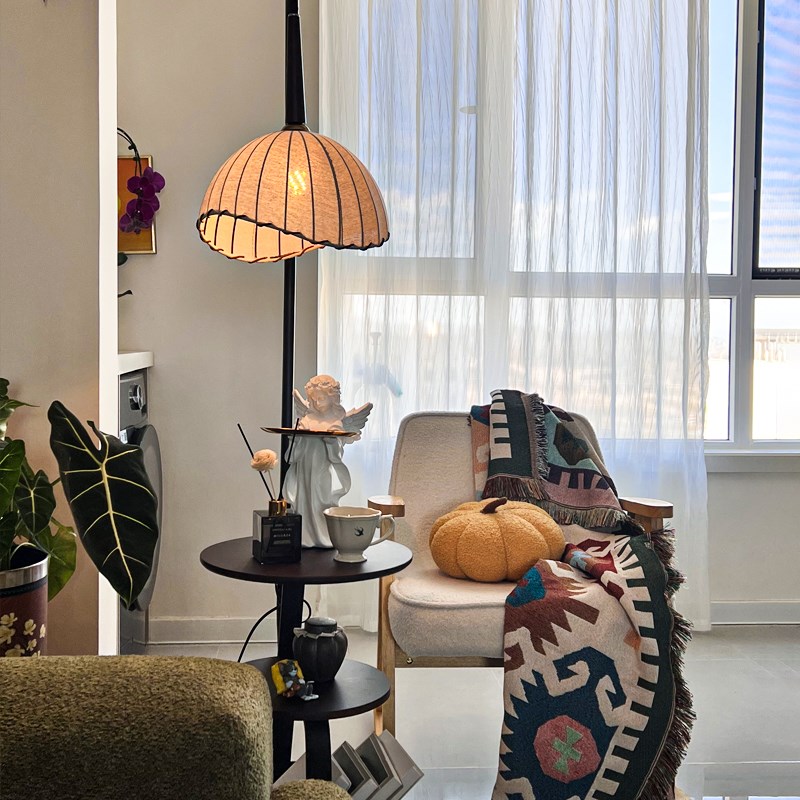 中古风落地灯客厅沙发边法式复古床D头柜置物架一体卧室氛围感灯 - 图0