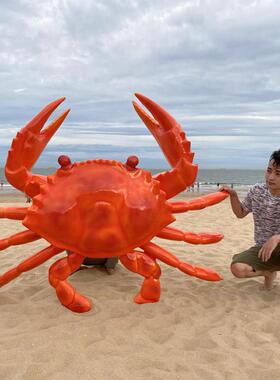 彷真螃蟹龙虾模型玻璃纤维雕塑摆件海鲜饭厅大排档门口落地发光装