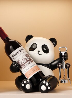 踢腿熊猫红酒架摆件酒柜组合x轻奢客厅餐边柜书架装饰酒托杯架礼