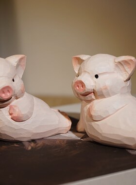 大王~翻我的牌子吧手工木雕小摆件可爱动物猪办公桌面装饰品