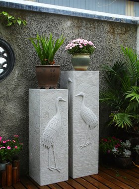 新中式庭院装饰落地摆件酒店大厅玄关仿石展示柱阳台花园盆景底座
