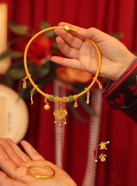 宝宝长命锁项圈满月百天周岁金锁银锁道具婴儿百福锁拍照平安锁