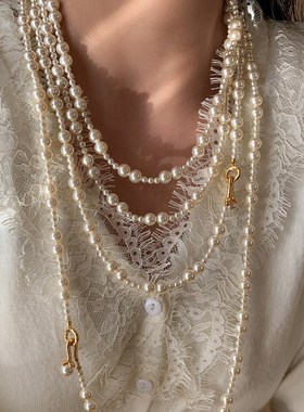 超长款施家珍珠多层叠戴毛衣链项链女秋冬轻奢小众高级感新款颈链