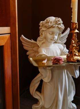 爱丽丝天使复古迎宾大型落地摆件托盘家居装饰品软装礼品客厅道具