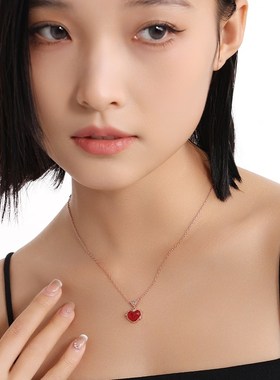 红色爱心吊坠项链女轻奢小众秋冬锁骨毛衣链配饰红玛瑙高级感装饰