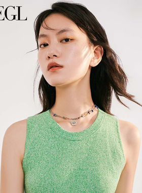 ZEGL彩色笑脸串珠项链女轻奢小众2023新款爆款甜酷夏季双层锁骨链