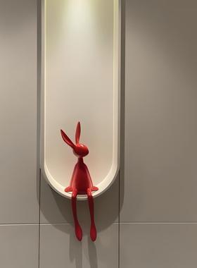 创意网红卡通坐姿长耳兔子摆件客厅电视柜酒店前台桌面玄关装饰品