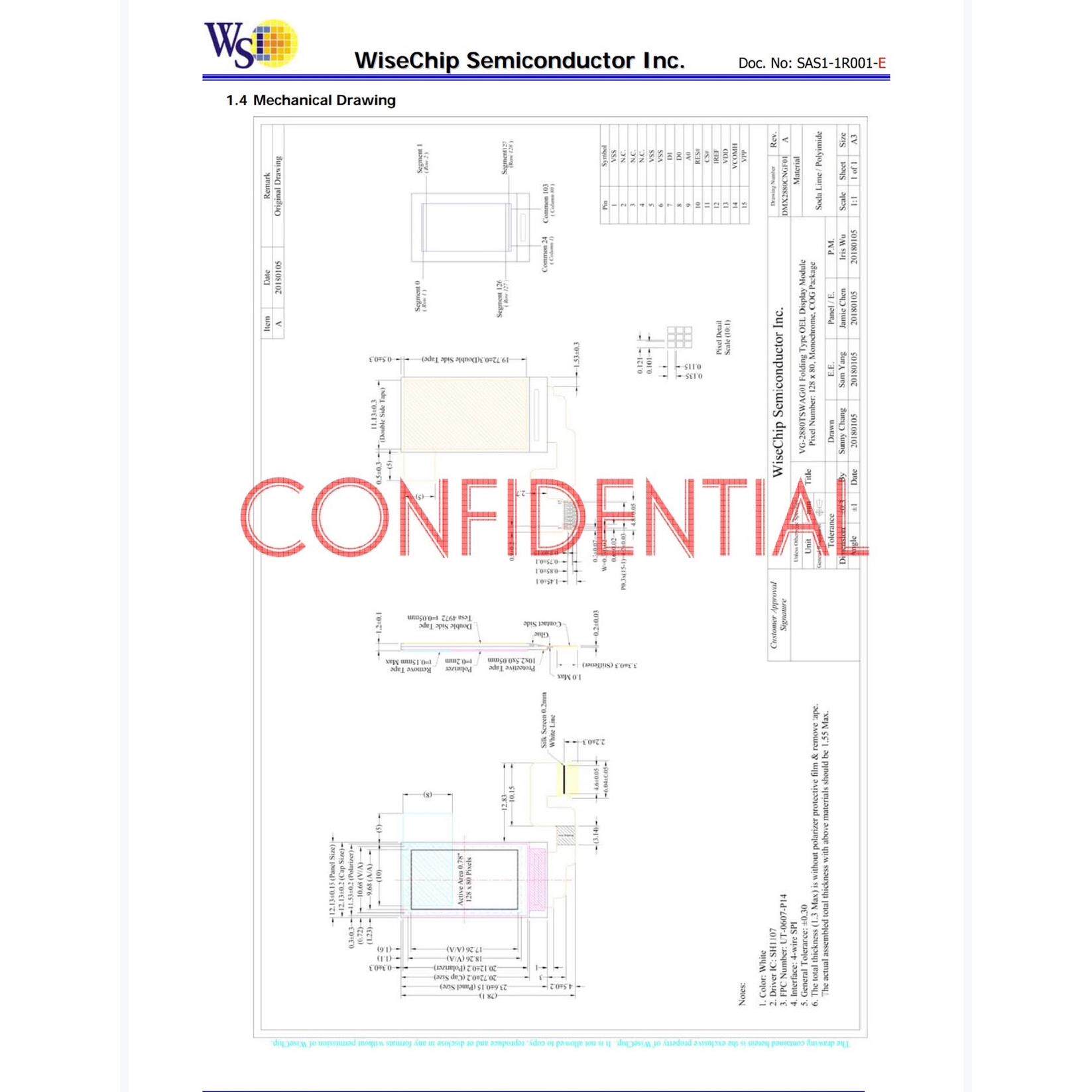 0.78寸12880OLED SH1107驱动 SPI接口 有资料示例代码 - 图1