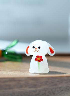 淄博琉璃工艺品卡通摆件可爱仿真白玉小兔子ins风家居桌面装饰品
