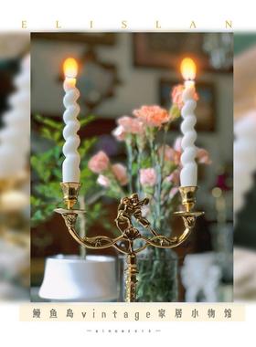 欧式复古纯铜雕花双头烛台法式蜡烛全铜家居摆件装饰餐桌欧式拍摄