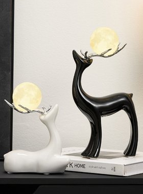 家居客厅麋鹿水晶球玄关酒柜电视柜装饰摆件轻奢高档乔迁新居礼物