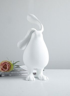 欧式创意白色长耳兔树脂摆件样板房客厅儿童房玄关电视柜装饰摆件