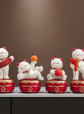 前程似锦招财猫书房桌面摆件办公室客厅玄关酒柜电视柜乔迁礼物