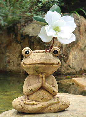 花园装饰瑜伽青蛙动物花盆户外庭院别墅园林顶楼阳台创意落地摆件