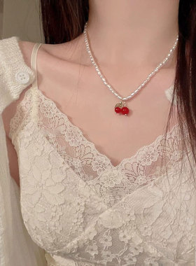 樱桃珍珠吊坠项链女轻奢小众