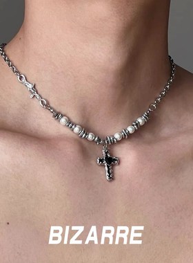 BIZARRE十字架珍珠拼接项链爱心百搭个性锁骨链小众甜酷y2k配饰