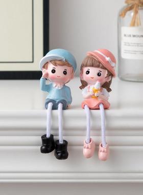 客厅桌面电视柜装饰娃娃摆件 小号迷你办公书桌装饰卡通吊脚娃娃