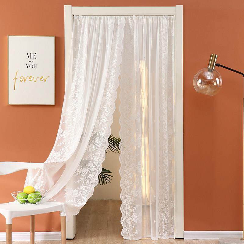 蕾丝门帘白纱卧室透光不透人纱帘免钉遮光隔断提花纱法式氛围帘,淘宝优惠券,粉丝福利购,淘宝优惠卷