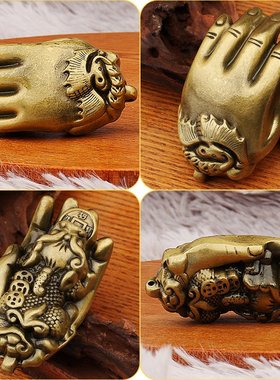 沙金色佛手挂件貔貅手把件仿古伸手来财实心手把件桌面摆件