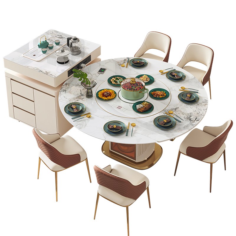 岩板岛台餐桌一体家用可r分离变圆桌伸缩折叠带电磁炉现代轻奢圆 - 图3