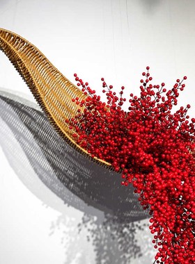 竹艺船竹编中式花艺婚礼堂酒店橱窗展厅创意花器红色空间装饰挂件