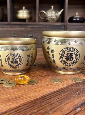 招财摆件家用旺宅纯黄铜米缸新款特大号黄铜米缸聚财真黄铜聚宝盆