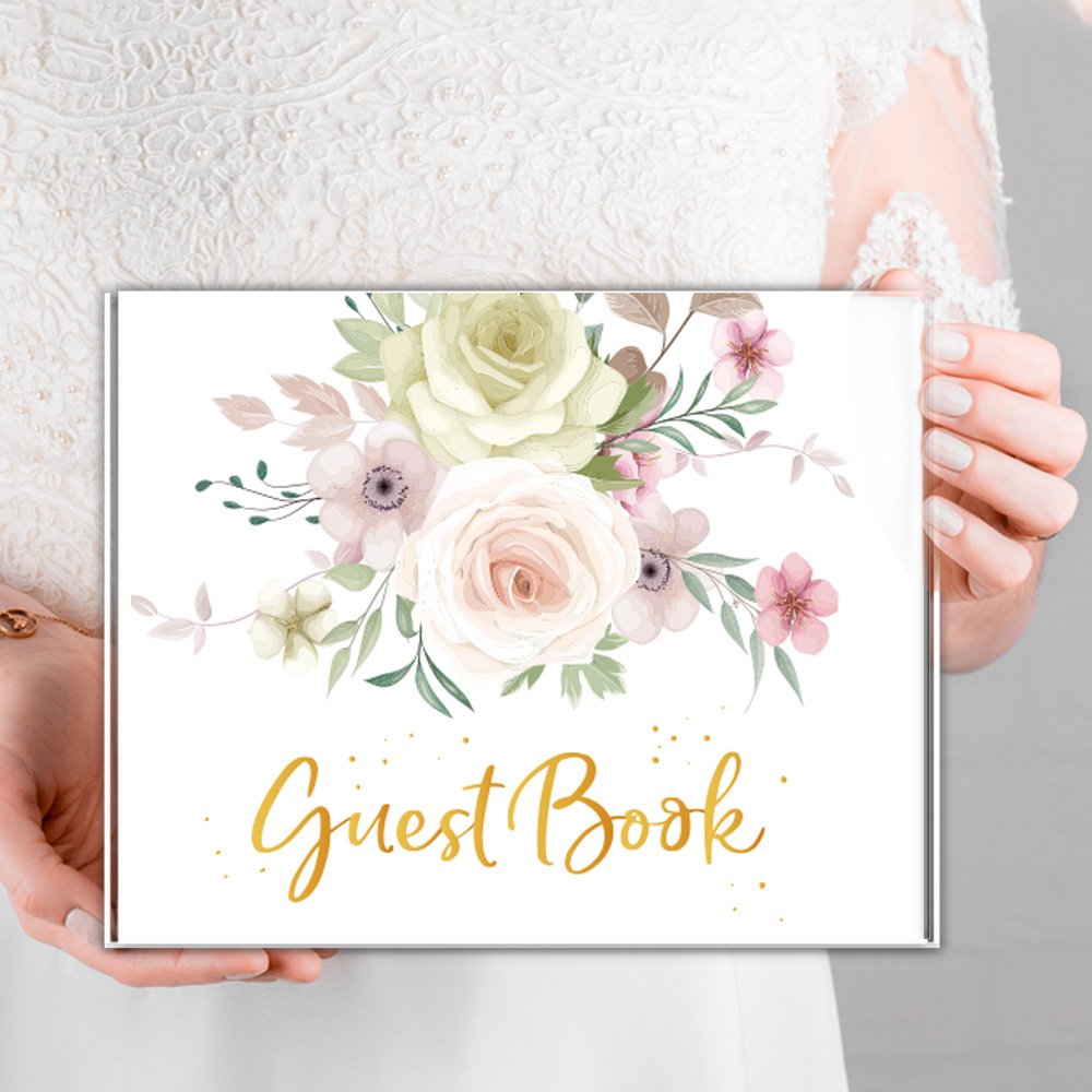 亚马逊guest book欧美登记宾客签到本婚礼线圈金箔相册留言本套装 - 图1