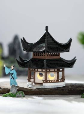 古风中式微景观古建筑园林微景观湖心亭水陆假山盆景鱼缸摆件国风