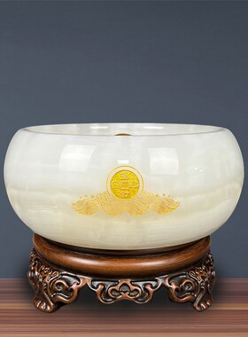 玉石聚宝盆配旋转底座装饰品乔迁开业送礼办公室桌面摆放实用招财