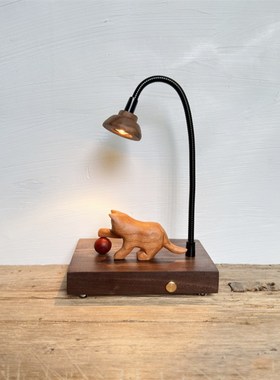 原木风木雕猫咪小众卧室床头民宿装饰创意礼品氛围木质摆件小夜灯