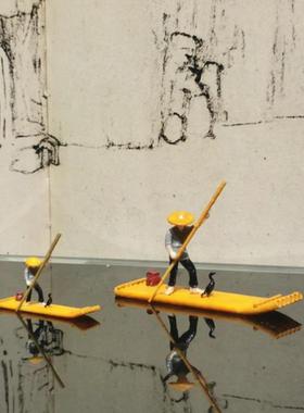 禅意枯山水摆件古代乌篷船小帆船小舟竹筏桌面微景观沙盘装饰