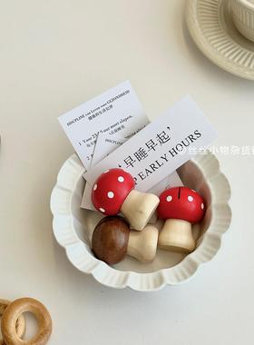 木质留言夹桌面可爱立式留言底座照片夹蘑菇卡片夹名片夹装饰摆件