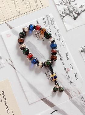 北京香灰琉璃手串古法吞金兽淄博多宝手炼佛珠五彩本命年饰品珠子