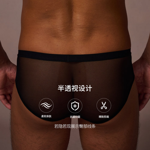 半兽之内野性呐喊男士性感透视蛇纹内裤显大纯欲网纱拼接三角裤 - 图2
