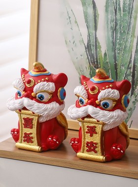 国潮国风醒狮石狮子玄关酒柜电视柜桌面工艺品装饰品摆件乔迁礼品