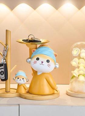珍珠猫入户门钥匙收纳玄关摆件家居客厅装饰首饰托盘乔迁新居礼物