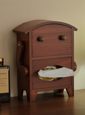 北欧创意多功能装m饰品氛围布置笑脸机器人卷纸抽纸盒桌面收纳木