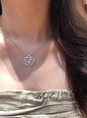 XCZJ玫瑰花ROSE项链18K金镶钻立体吊坠锁骨链轻奢七夕情人节礼物