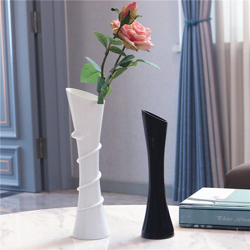 现代中式黑色白色玻璃花瓶小口插花餐桌酒店摆件单W只小花瓶创意,淘宝优惠券,粉丝福利购,淘宝优惠卷