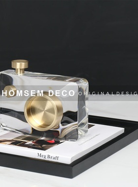 现代创意水晶相机摆o件样板房间桌面博古架软装饰品售楼处家居摆