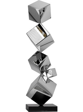 现代简约b几何不锈钢雕塑艺术品轻奢高级酒店大堂玄关壁龛桌面摆