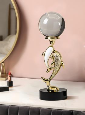 镶钻海豚水晶球摆件轻奢高档客厅玄关电视柜装饰品乔迁新居礼品