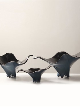 简约现代艺术花朵造型置物盘果盘摆件售楼处餐厅样板间酒店会所